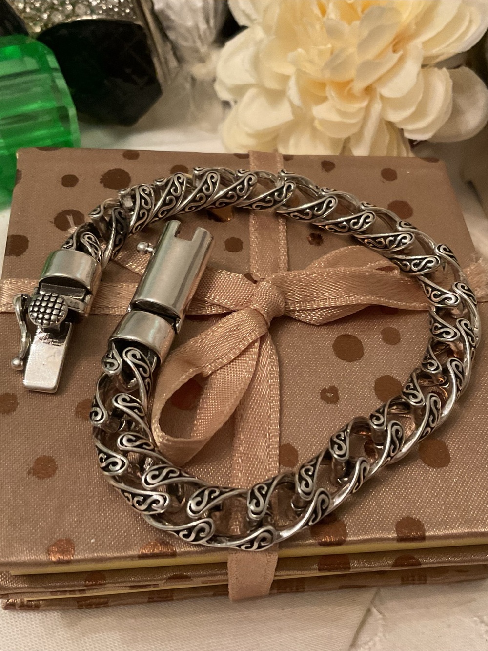 NEW MENS 925 STERLING SILVER TANG GRASS PATTERN CURB LINK BRACELET 8.7” 38 GRAMS - Picture 15 of 15